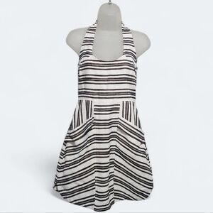 A.L.C. Hudson A-Line Halterneck Cotton Dress Sz 4 White Black Striped